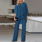 Women's Two Piece Co-Ord Trouser Set with Blouse and Wide Leg