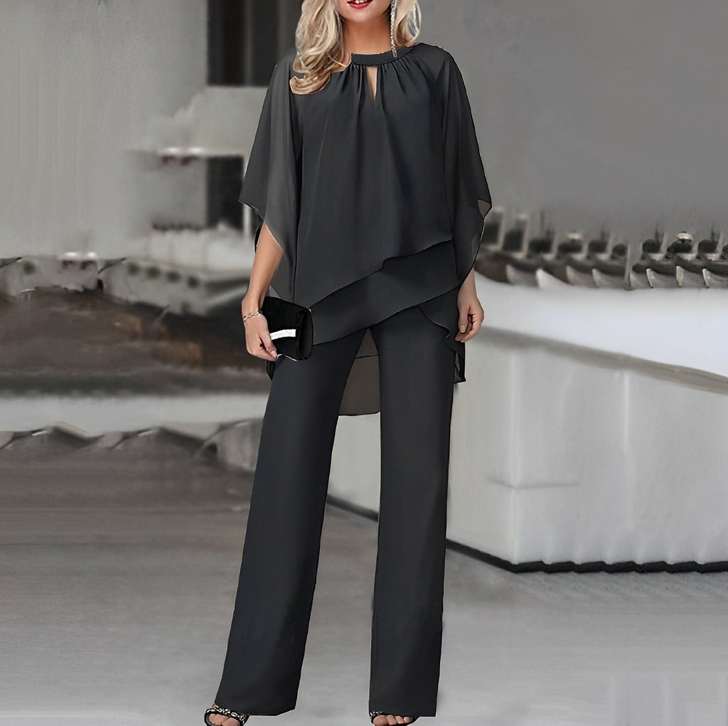 Women's Two Piece Co-Ord Trouser Set with Blouse and Wide Leg