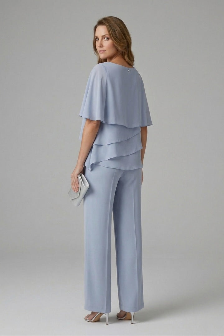Women's Two Piece Elegant Trouser Set with Blouse and Wide Leg