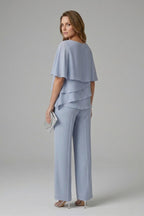 Women's Two Piece Elegant Trouser Set with Blouse and Wide Leg