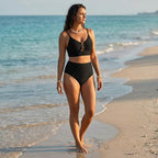 Women's Two Piece High Waisted Bikini Set with Gold Hardware Detail
