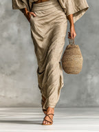 Women's Two Piece Linen Co-Ord Set with Batwing Top and Wide Leg Trousers