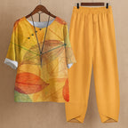 Women's Two Piece Summer Co-Ord Set with Printed Blouse and Trousers