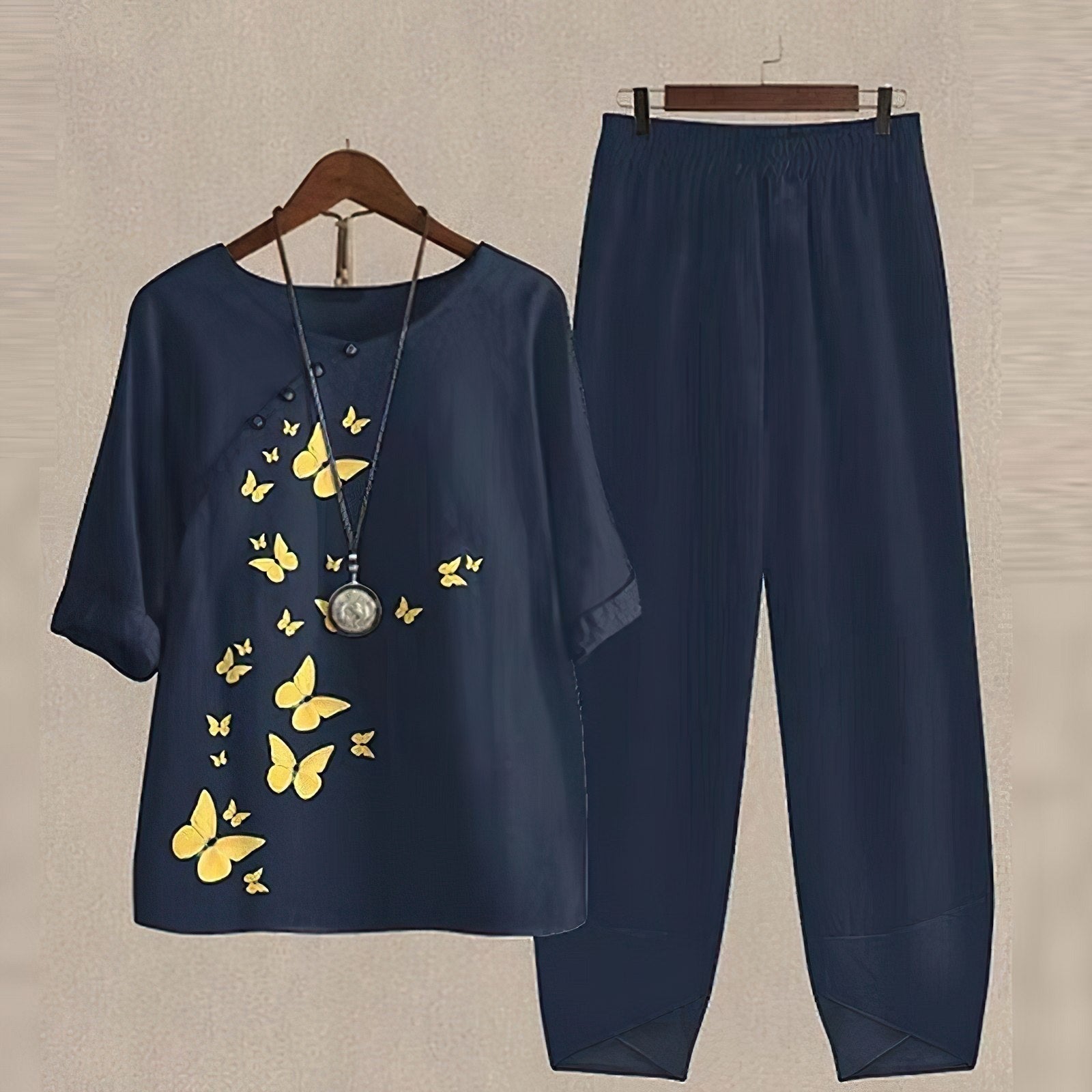 Women's Two Piece Summer Co-Ord Set with Printed Blouse and Trousers