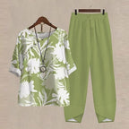 Women's Two Piece Summer Co-Ord Set with Printed Blouse and Trousers