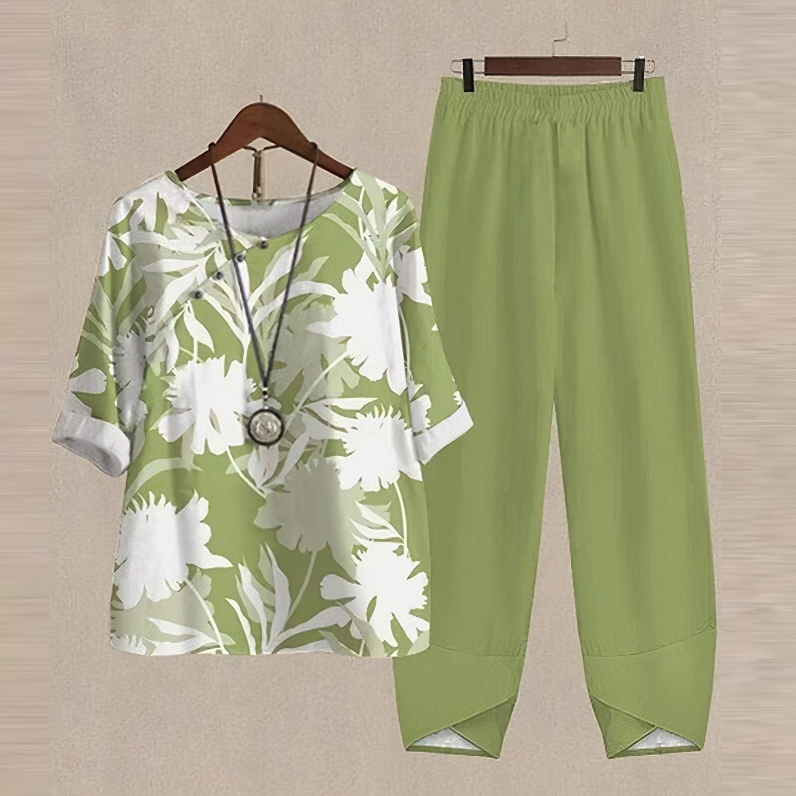 Women's Two Piece Summer Co-Ord Set with Printed Blouse and Trousers