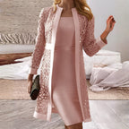 Women's Two Piece Wedding Guest Dress with Open-Overlay Jacket