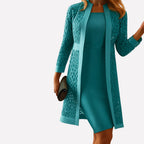 Women's Two Piece Wedding Guest Dress with Open-Overlay Jacket