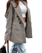 Women's Two-Row Button Blazer with Houndstooth Print and Notched Lapel