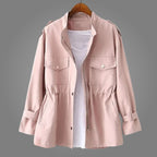 Women's Utility Jacket with Elasticated Waist and Snap Button Chest Pockets and Centre Front Zip Closure