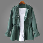 Women's Utility Jacket with Elasticated Waist and Snap Button Chest Pockets and Centre Front Zip Closure