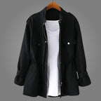 Women's Utility Jacket with Elasticated Waist and Snap Button Chest Pockets and Centre Front Zip Closure