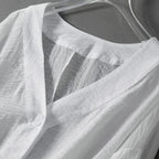 Women's V-Neck Button-Front Cropped Blouse with Balloon Sleeves and Elasticated Cuffs