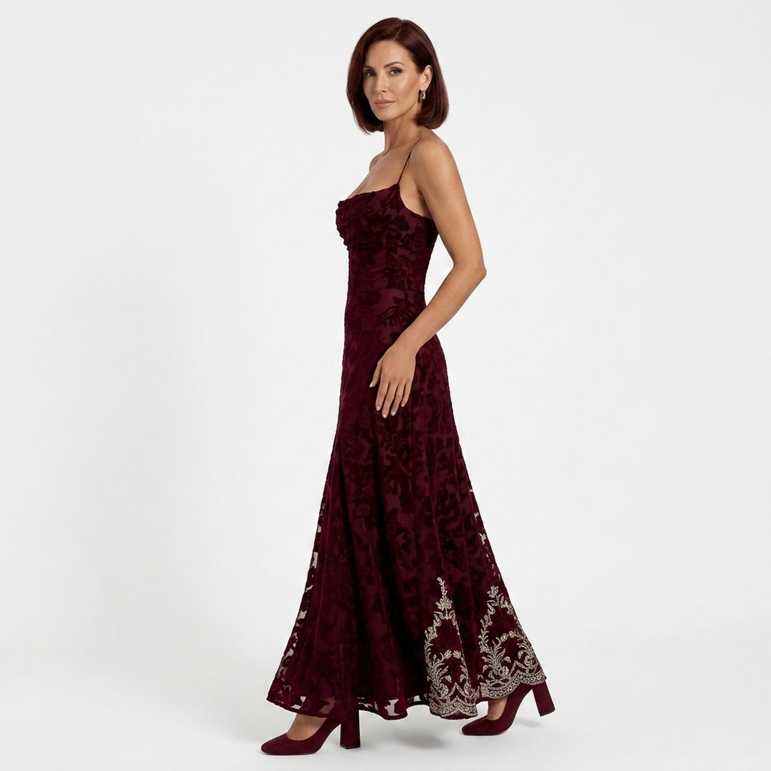 Women's Wedding Guest Backless Maxi Dress with Lace-Up Back