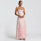 Women's Wedding Guest Backless Maxi Dress with Lace-Up Back