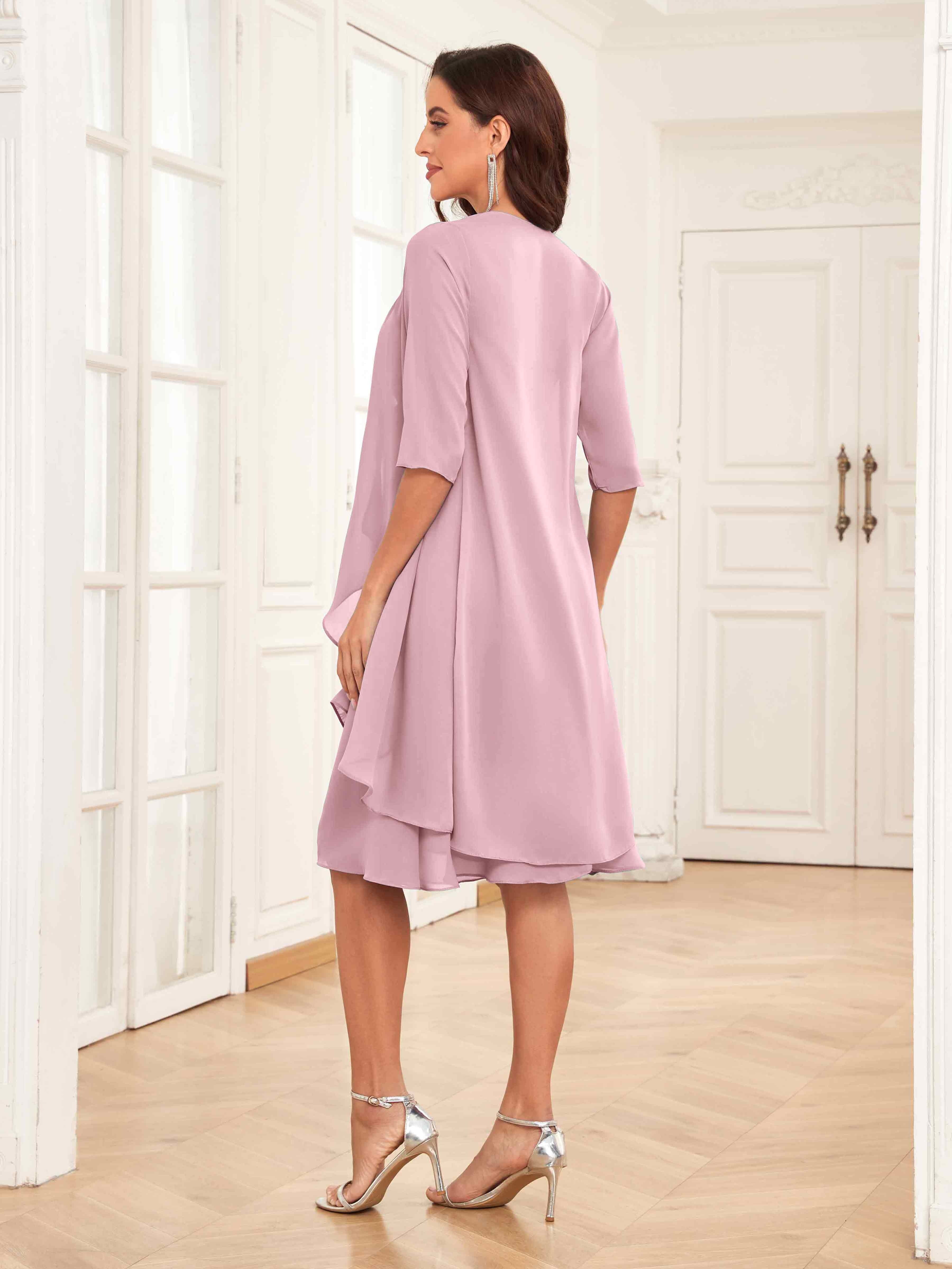 Women's Wedding Guest Elegant Midi Dress with 3/4 Sleeves