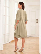 Women's Wedding Guest Elegant Midi Dress with 3/4 Sleeves