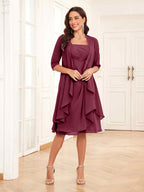 Women's Wedding Guest Elegant Midi Dress with 3/4 Sleeves