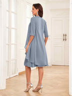 Women's Wedding Guest Elegant Midi Dress with 3/4 Sleeves