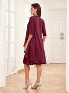 Women's Wedding Guest Elegant Midi Dress with 3/4 Sleeves