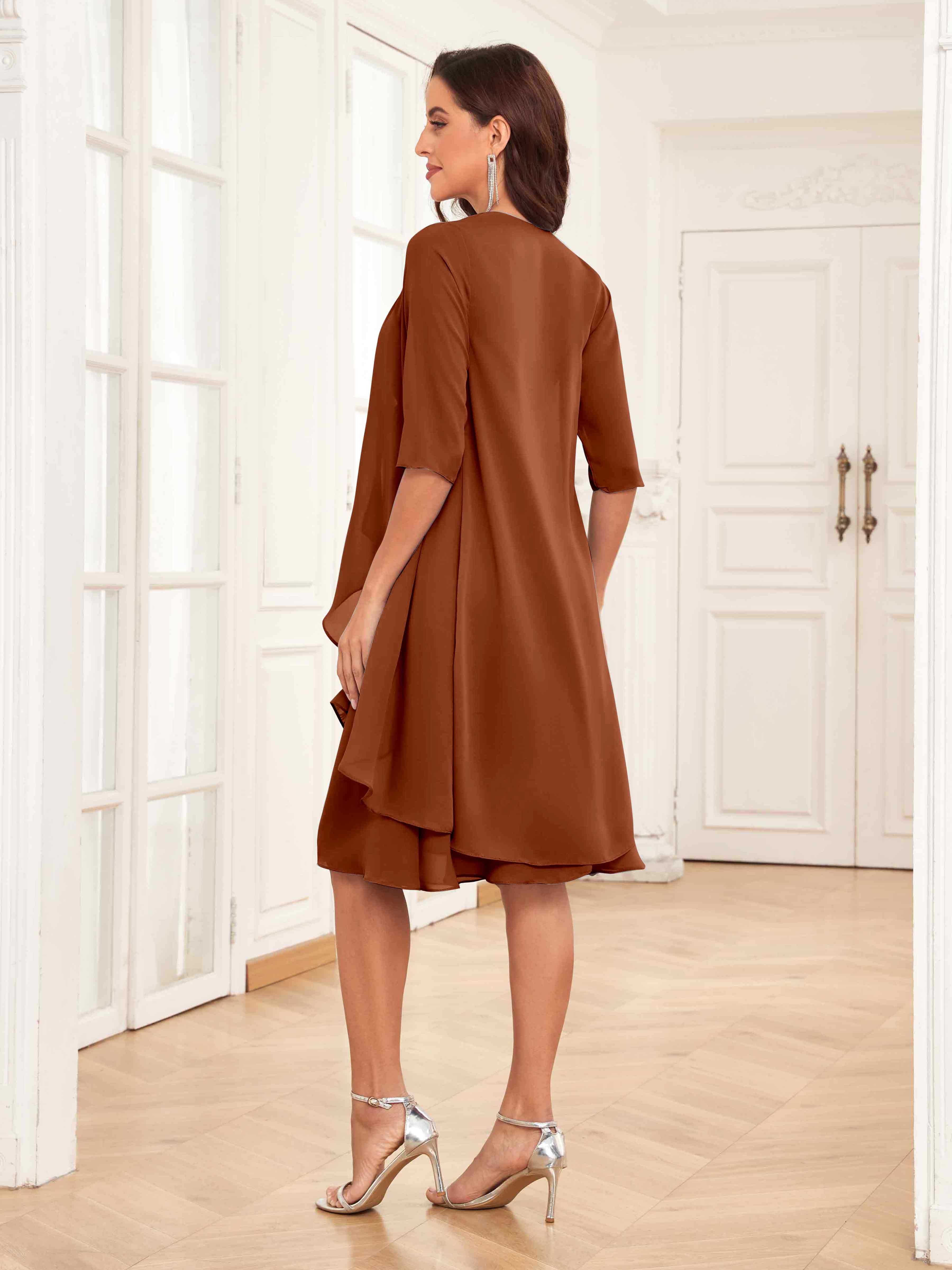 Women's Wedding Guest Elegant Midi Dress with 3/4 Sleeves