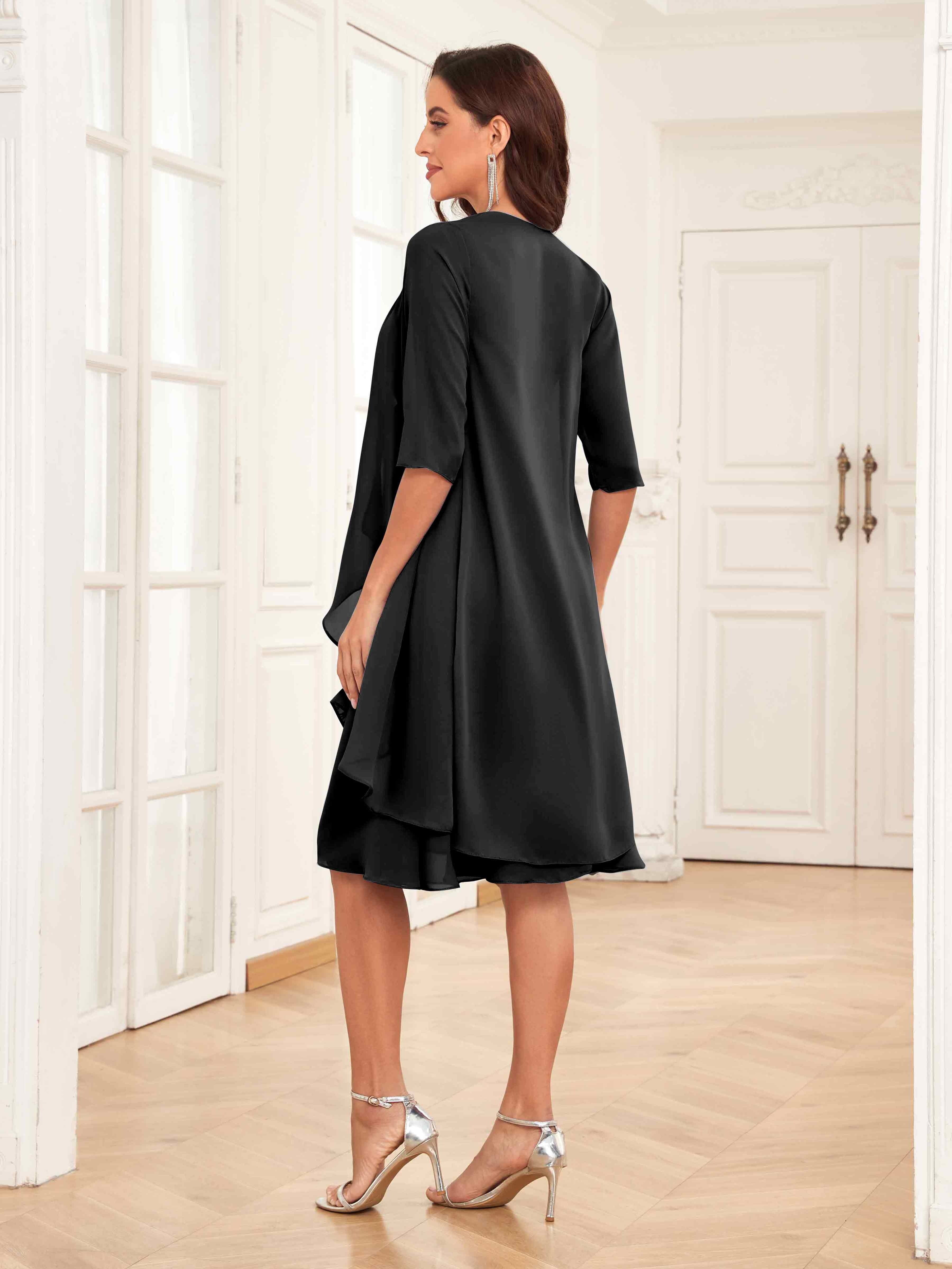 Women's Wedding Guest Elegant Midi Dress with 3/4 Sleeves