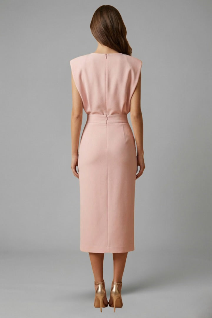 Women's Wedding Guest Elegant Midi Dress with Gold Button Front