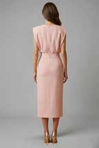 Women's Wedding Guest Elegant Midi Dress with Gold Button Front
