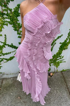 Women's Wedding Guest Evening Maxi Dress with Halter Neck