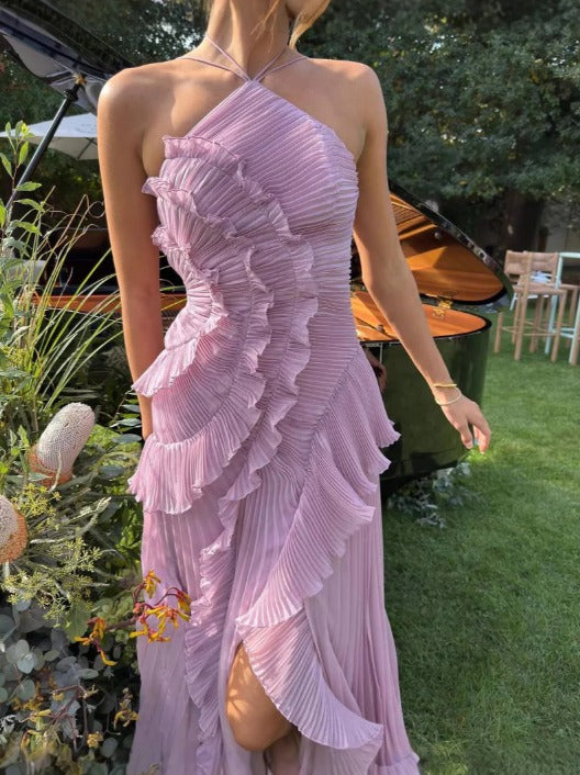 Women's Wedding Guest Evening Maxi Dress with Halter Neck
