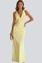 Women's Wedding Guest Evening Maxi Dress with V-Neck and Open Back