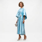 Women's Wedding Guest Evening Midi Dress with Jewel Brooch Detail
