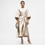 Women's Wedding Guest Evening Midi Dress with Jewel Brooch Detail