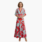 Women's Wedding Guest Floral Maxi Dress with V-Neck