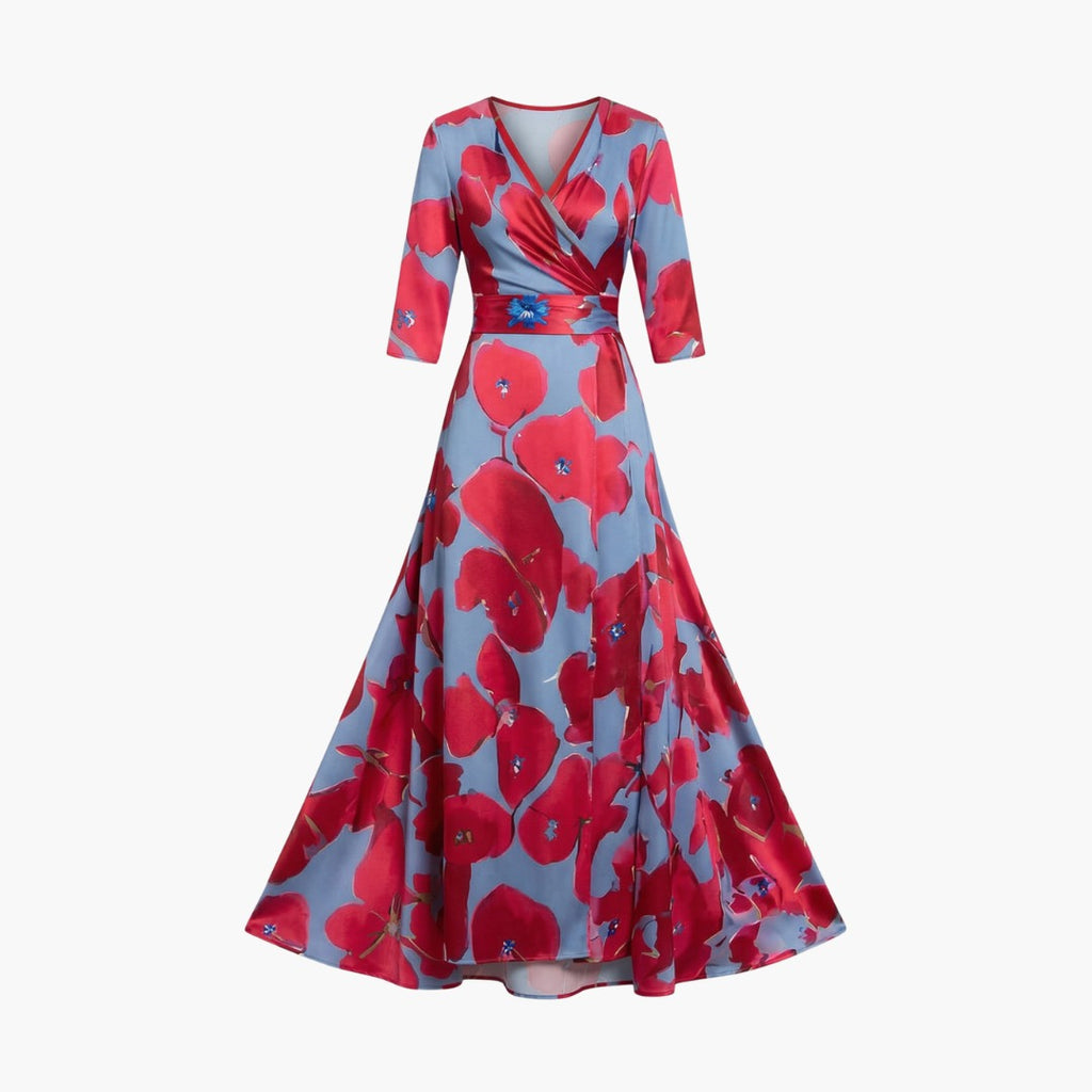 Women's Wedding Guest Floral Maxi Dress with V-Neck