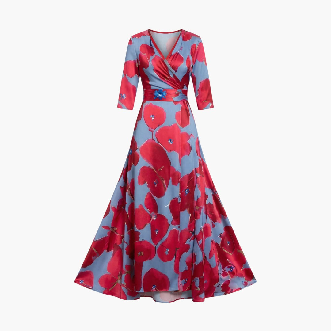 Women's Wedding Guest Floral Maxi Dress with V-Neck
