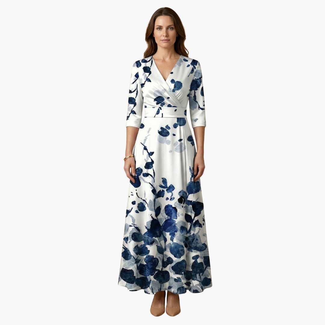 Women's Wedding Guest Floral Maxi Dress with V-Neck