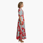 Women's Wedding Guest Floral Maxi Dress with V-Neck