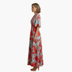 Women's Wedding Guest Floral Maxi Dress with V-Neck