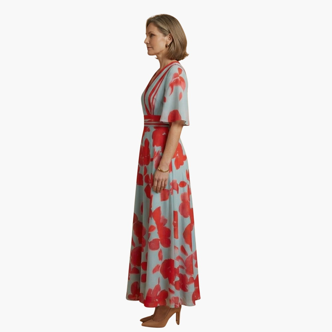 Women's Wedding Guest Floral Maxi Dress with V-Neck
