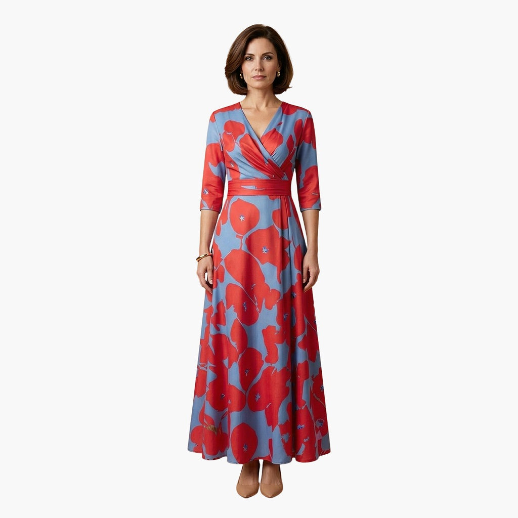 Women's Wedding Guest Floral Maxi Dress with V-Neck