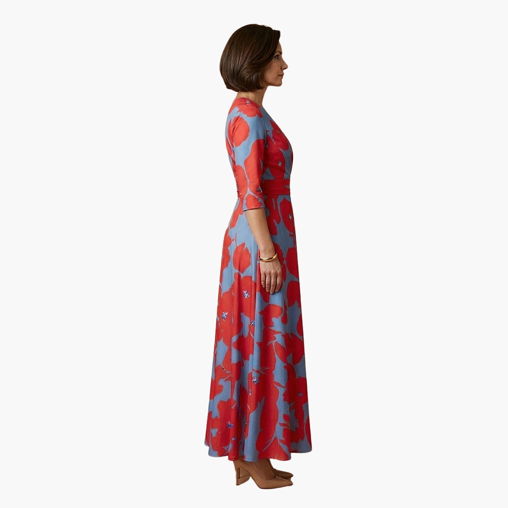Women's Wedding Guest Floral Maxi Dress with V-Neck