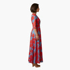 Women's Wedding Guest Floral Maxi Dress with V-Neck