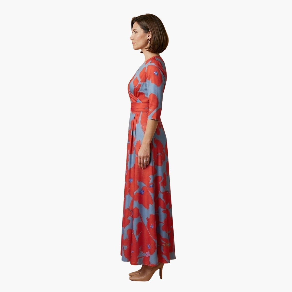 Women's Wedding Guest Floral Maxi Dress with V-Neck