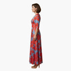 Women's Wedding Guest Floral Maxi Dress with V-Neck