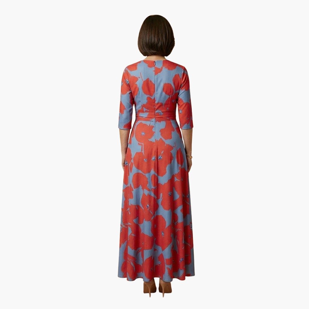 Women's Wedding Guest Floral Maxi Dress with V-Neck