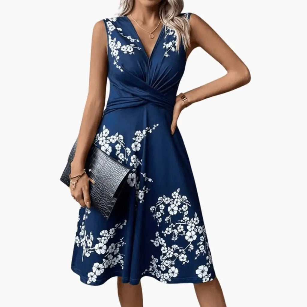 Women's Wedding Guest Floral Midi Dress with V-Neck
