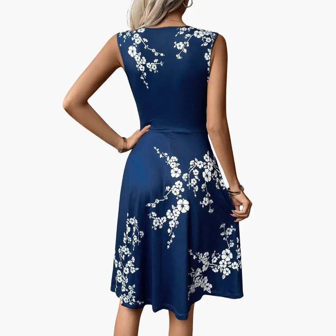 Women's Wedding Guest Floral Midi Dress with V-Neck