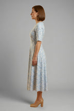 Women's Wedding Guest Floral Midi Dress with V-Neck