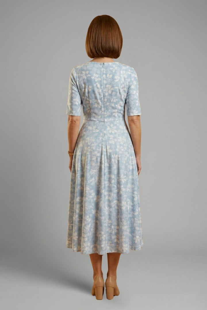 Women's Wedding Guest Floral Midi Dress with V-Neck